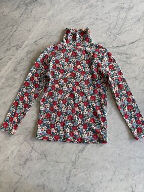Mini Boden Floral Turtleneck Top - Red, Blue & White
